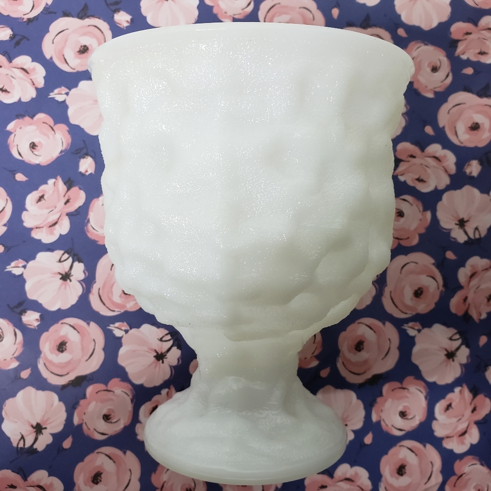 Vintage EO Brody Milk Glass Pedestal Bowl Textured Vase USA M3000